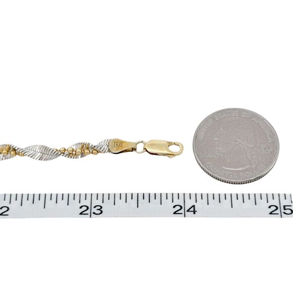 Vintage Italy Sterling Silver 925 TwoTone 4.5mm Herringbone Twisted Necklace 24" - Picture 2 of 3